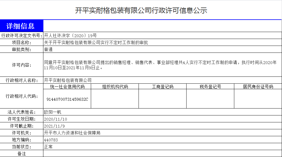 開平實(shí)耐格包裝不定時工作制審批行政許可公示.png